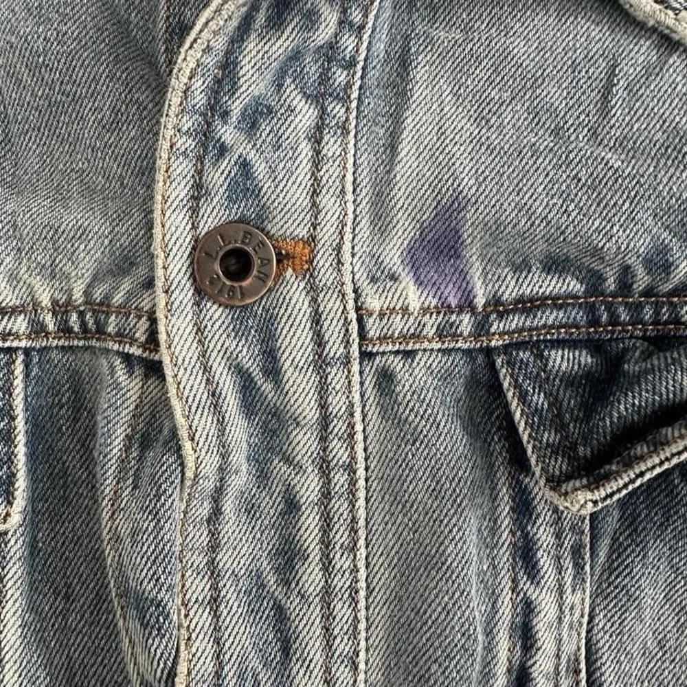LL Bean Denim Jacket Mens Large Blue‎ Trucker Workwear Distressed Indie Grunge